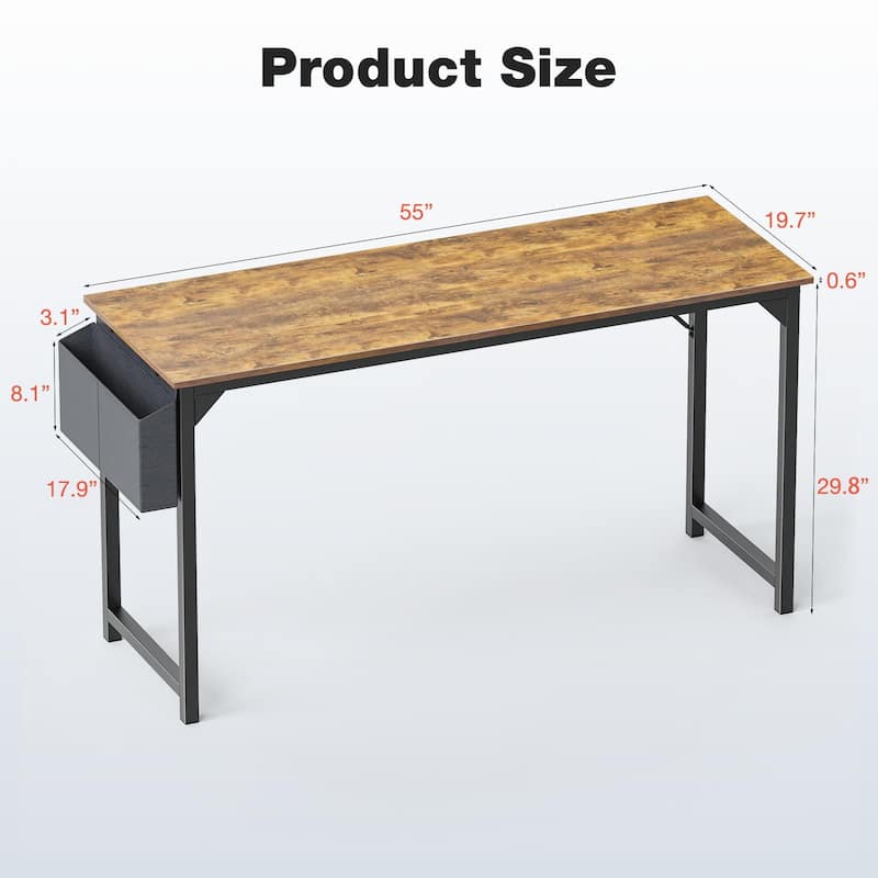 Modern Computer Desk with Storage - 55inch - Rust
