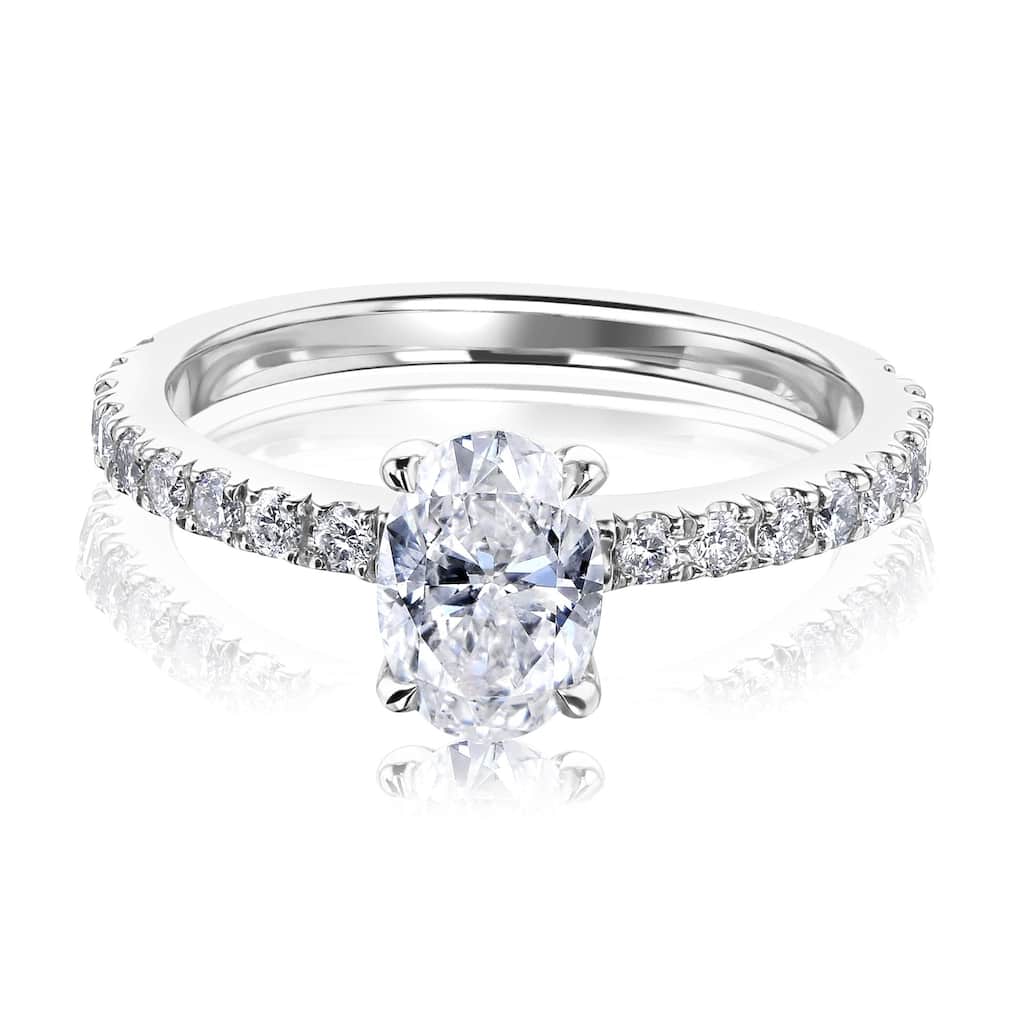 Kobelli 1.48 Carats Oval Natural Diamond 14k Solid White Gold Near Eternity Low-set Nina Engagement Ring