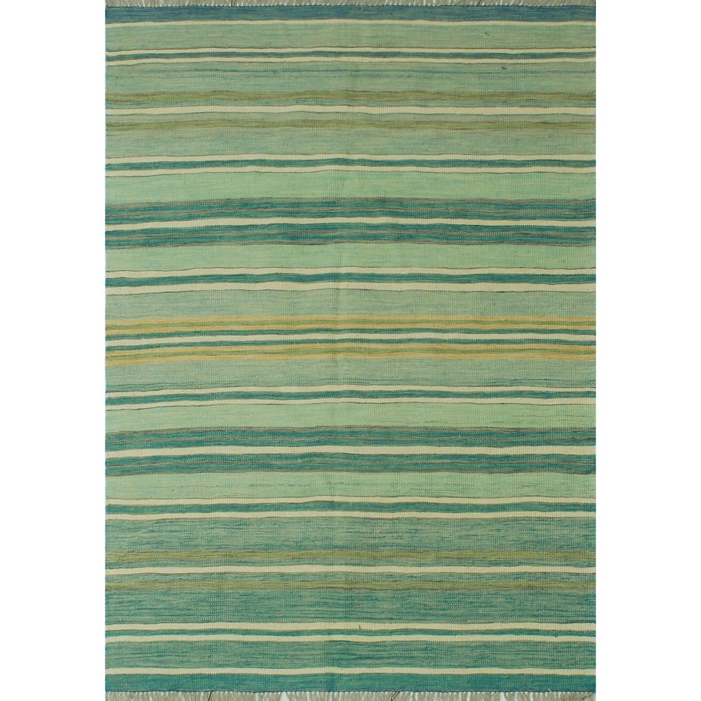 Hand-Woven Winchester Kilim Lareen Lt. Green/Blue Rug - 4'9" x 6'10"