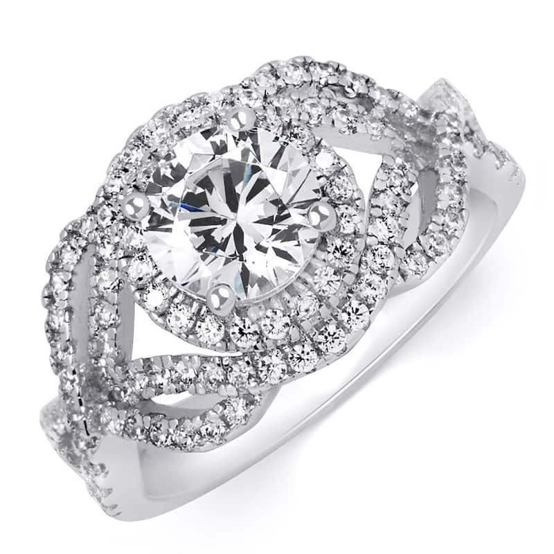 Sterling Silver Round Cut Halo Cubic Zirconia Fashion Cocktail Ring-