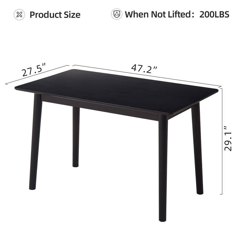 47-inch Dining Table Black Solid Wood Kitchen Table Dining Table