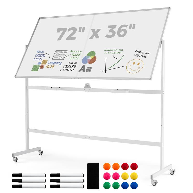 Costway 72" x 36" Double-Sided Magnetic Whiteboard with Stand and - See Details - White - See Details