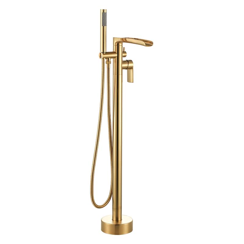 WOWOW Single Handle Freestanding Tub Faucet with Hand Shower - Gold