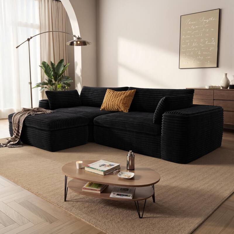 Cloud Corduroy Sectional Sofa - L-Shaped Modular Couch with Chaise, Deep Seats & No Assembly Required