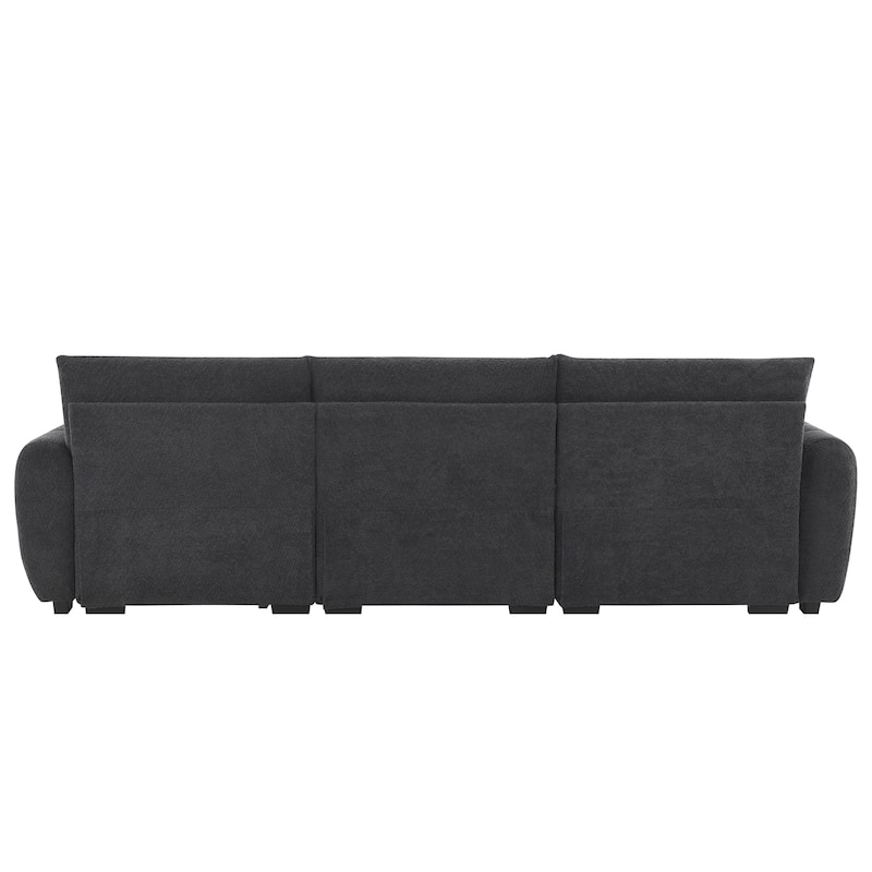 100" L-Shaped Sofa Boucle Fabric Couch with Movable Ottoman
