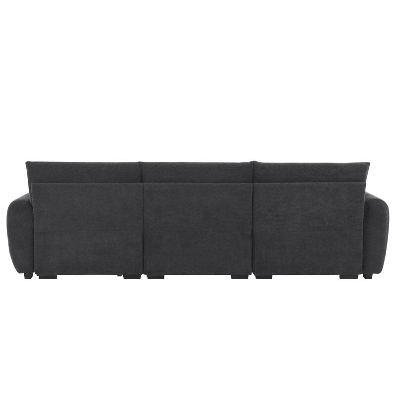Modular Sectional Sofa Boucle Fabric Pull-line Design L-Shape Sofa Set with Movable Ottoman for Living Room 3-Seater Couch