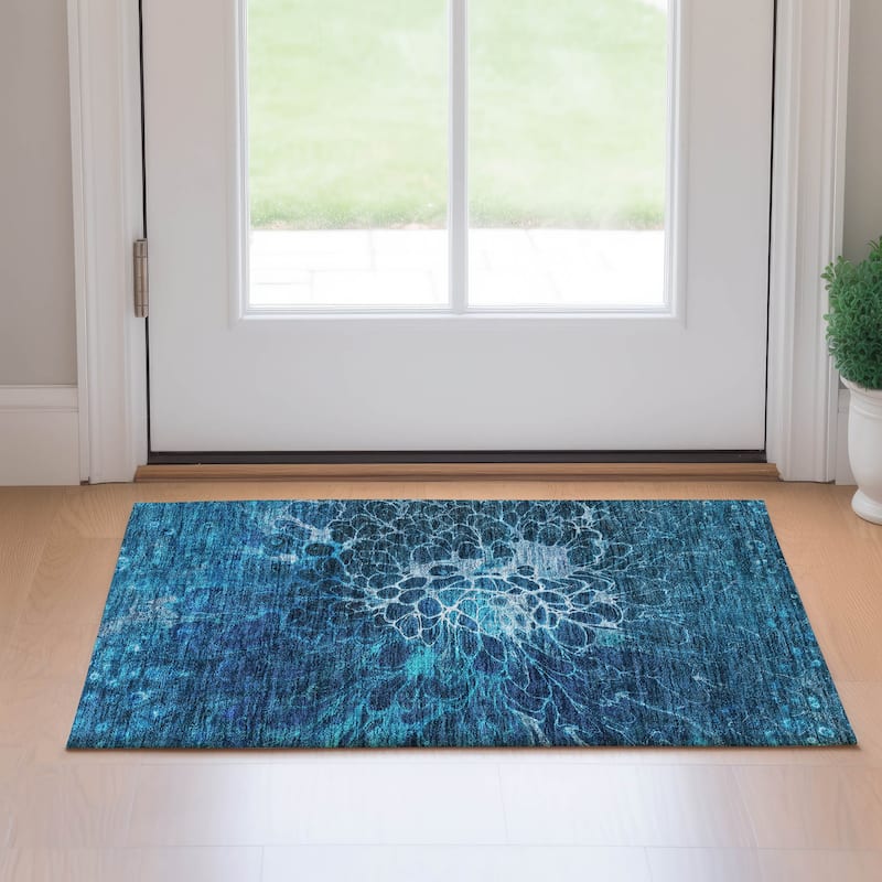 Premium Washable Super Soft Modern Floral Mayfield Rug - Navy - 1' 8" x 2' 6" - Rectangle