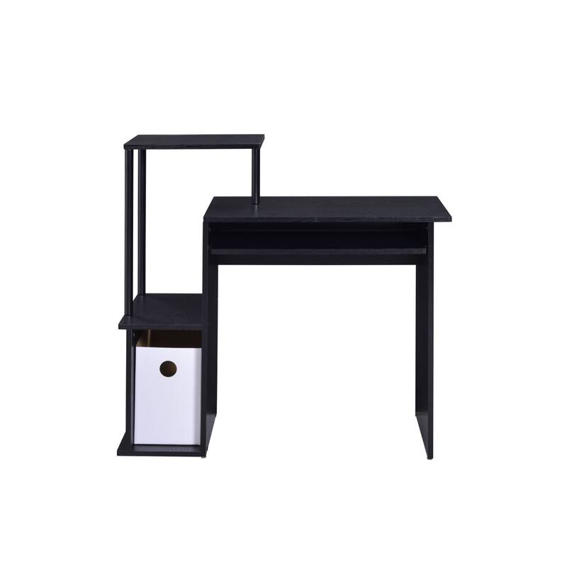 37" Black Metal and Wood Computer Desk with Keyboard Tray and Shelf Modern Design for Small Rooms