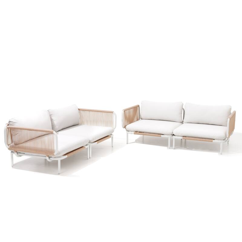Pellebant Outdoor Sectional Sofa Patio Conversation Seating Set - Set of 4 - Beige - 4PC with 8 Armrest