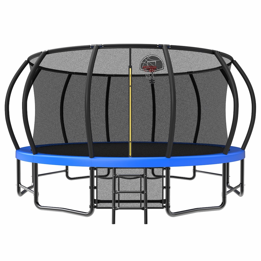16FT Outdoor Trampoline for Kids and Adults, Pumpkin Trampolines with Curved Poles,Heavy Duty Trampoline