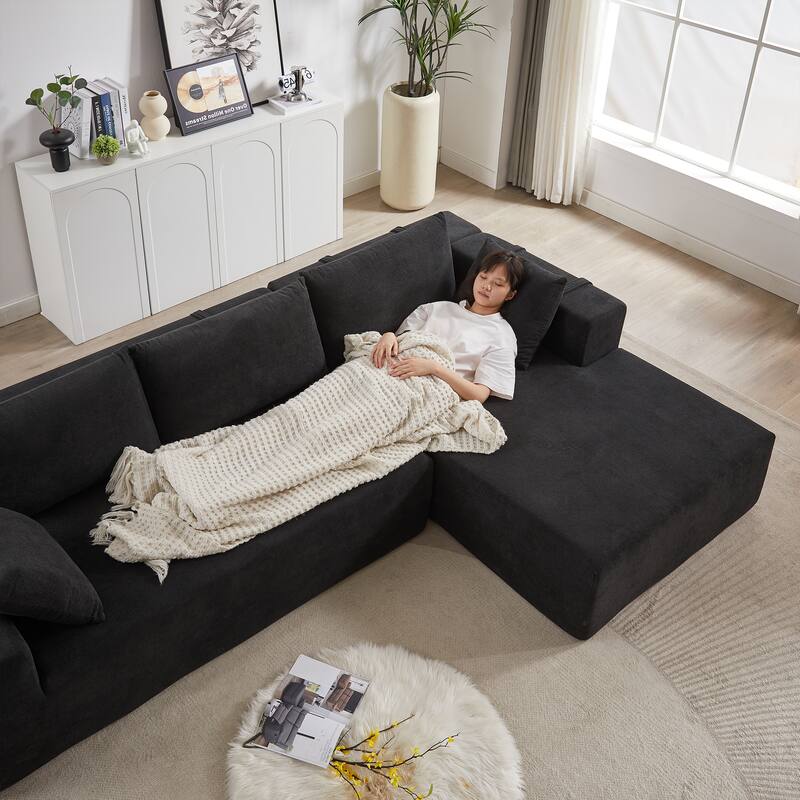 Free Combination Chenille Upholstered L-shaped Sectional Sofa with Loveseat and Single Chaise Living Room Couch Set with Pillows