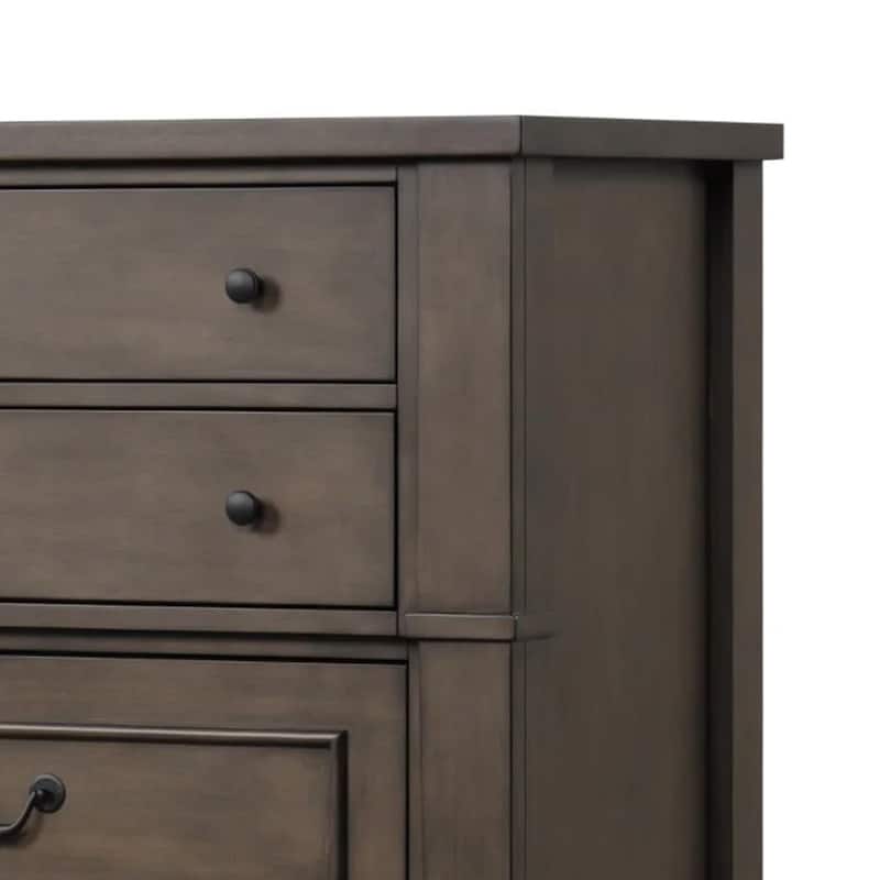 Huder Tall Dresser Chest, 5 Drawers, Dark Walnut Brown Wood, Black Metal