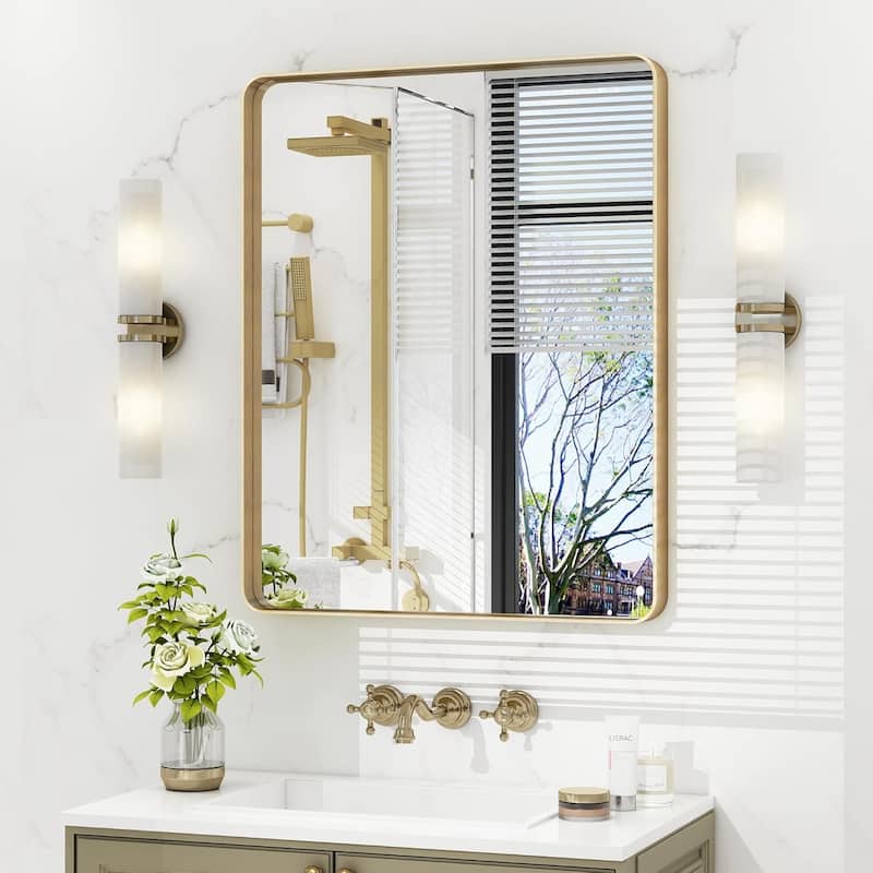 Aluminum alloy Framed Tempered Glass Wall Bathroom Vanity Mirror - 24" x 16" - Gold