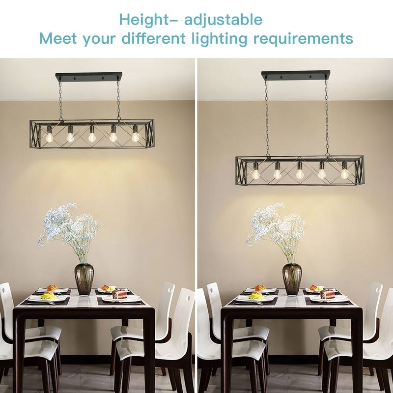 Depuley Industrial Metal Rectangle Kitchen Island Chandelier Black