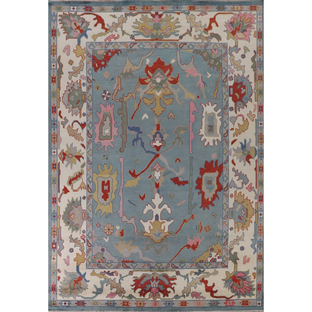 Blue Oushak Oriental Area Rug Handmade Wool Carpet - 9'2"x 11'11"