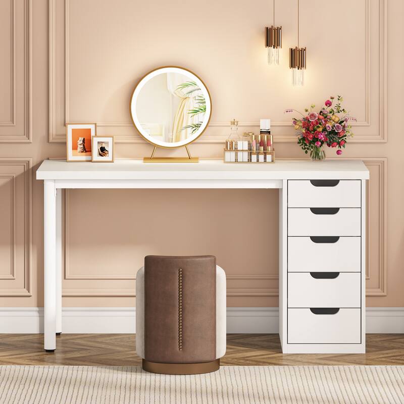 Modern Vanity Desk with 5 Reversible Drawers, Multiple Storage Makeup Desk, Christmas Gift for Home Use