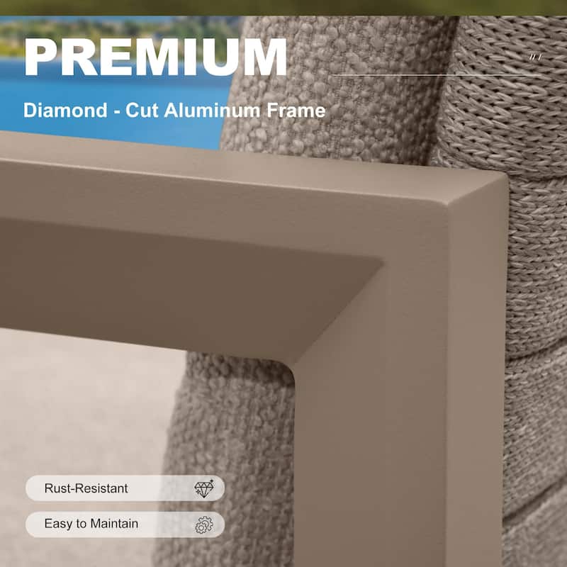 PURPLE LEAF Caesar Outdoor Dining Set Aluminum Luxury Patio Furniture with Olifen Removable Thick Cushion and Pillow-Khaki - N/A