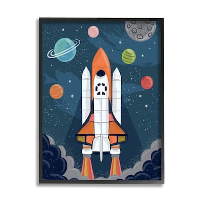 Stupell Rocket Ship Ready for Flight Outer Space Planets Framed Wall Art - Blue