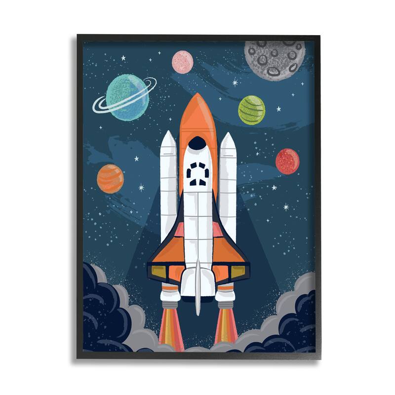 Stupell Rocket Ship Ready for Flight Outer Space Planets Framed Wall Art - Blue