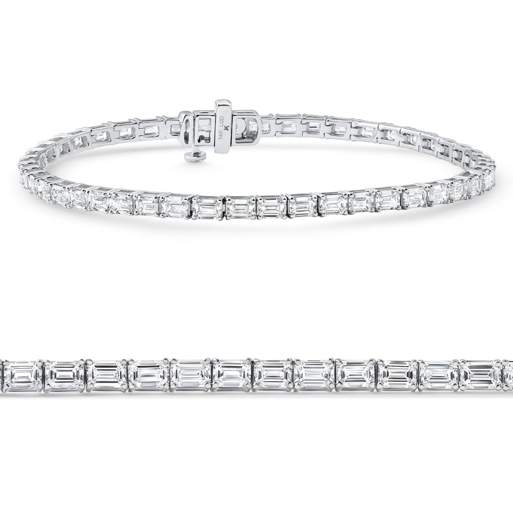 Bliss Diamond 7Ct Emerald Cut Diamond East West Tennis Bracelet White Gold Lab Grown