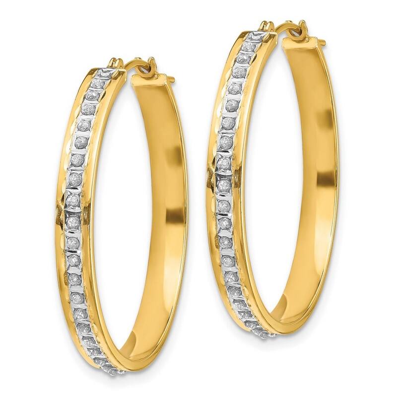 Curata 14k Yellow Gold Polished Diamond Fascination Round Hinged Hoop Earrings - 31x4mm Wide