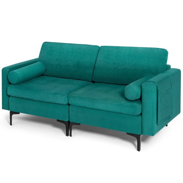 Modern Loveseat Sofa with 2 Bolsters and Side Storage Pocket - 68" x 31" x 31.5" (L x W x H)