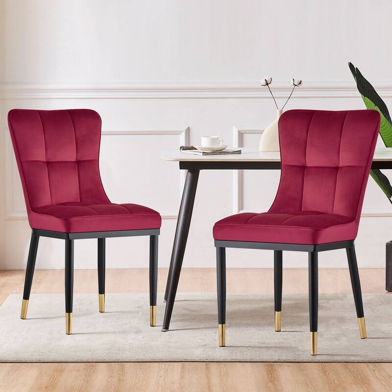 Modern Velvet Upholstered Dining Chairs, Set of 2/4 - 35.8"H x 18.9"W x 23.2"D - Set of 2 - Wine Red