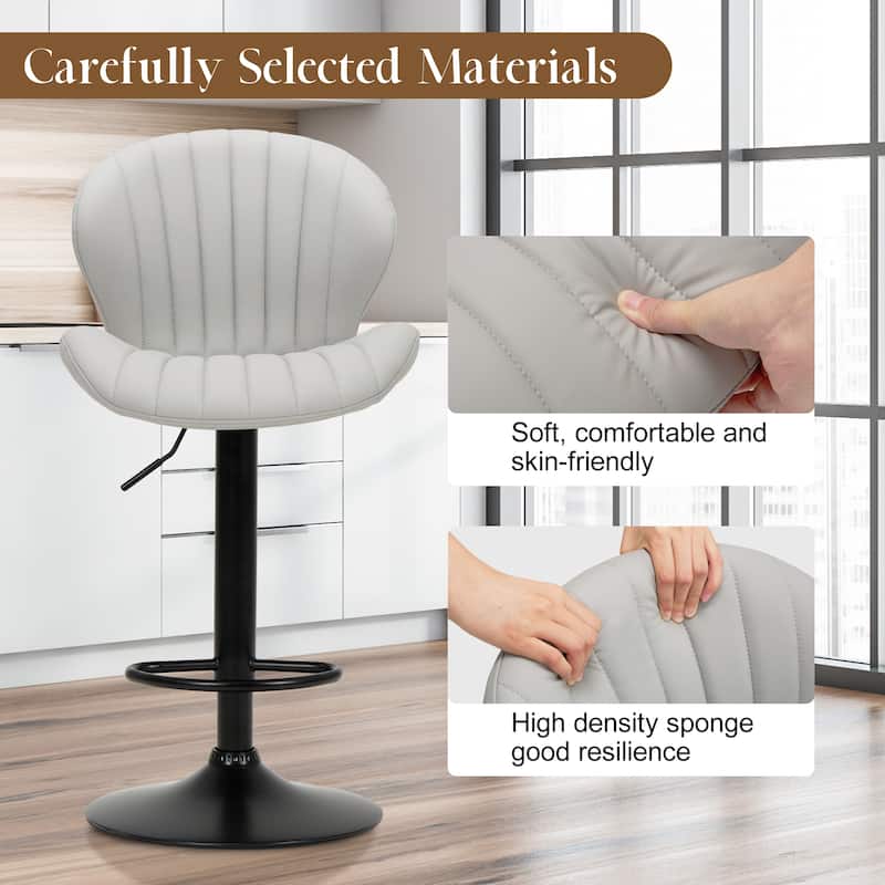 COLAMY 2 Adjustable Swivel Bar Stools - PU Leather High Back Counter Height Stools for Kitchen Island & Bar