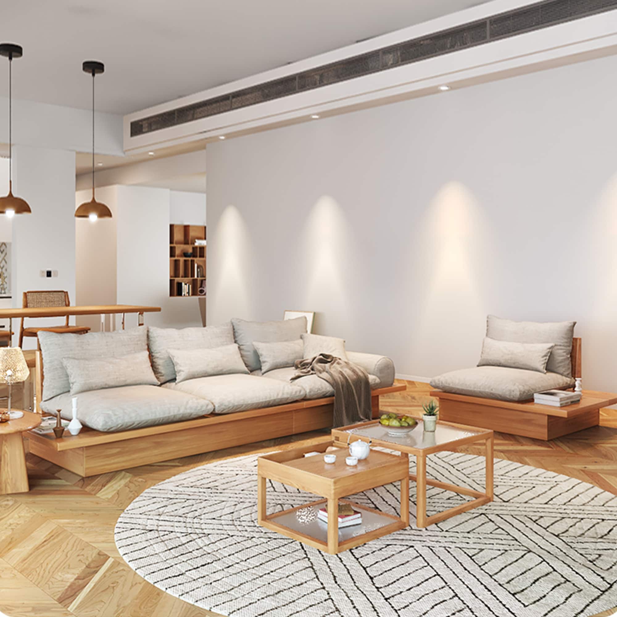 JASIWAY Cotton Line Beige Sofa With Wood Frame