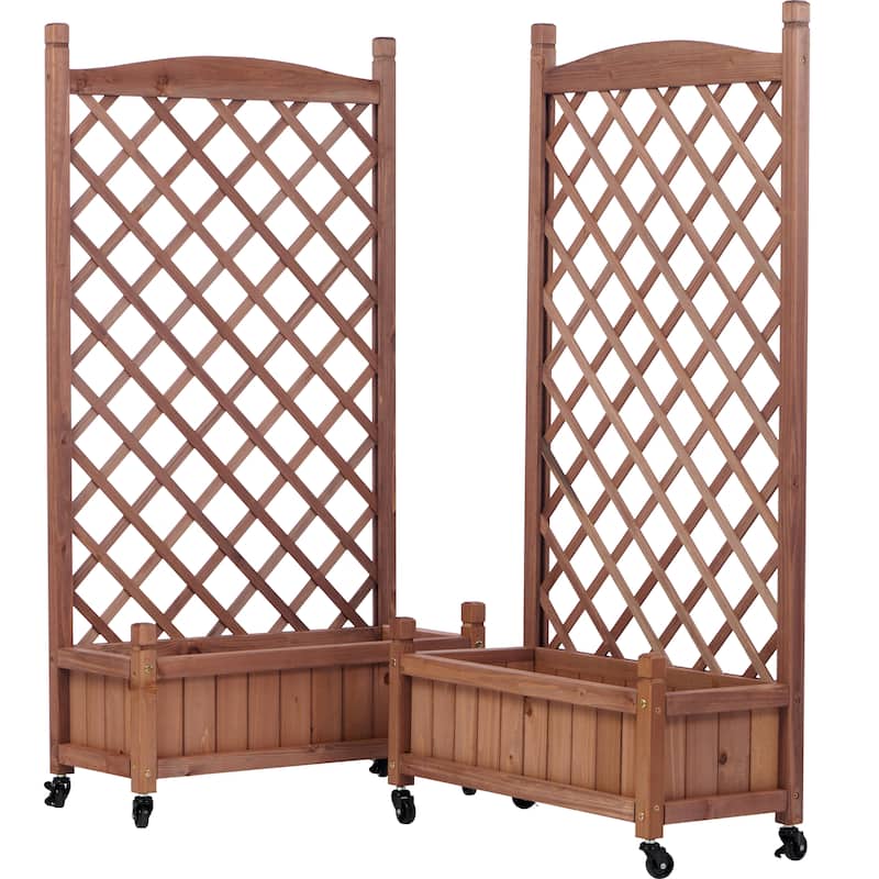 Raised Garden Bed with Trellis 2 Pack, Outdoor Wooden Planter Box & Plant Stand with Climbing Racks