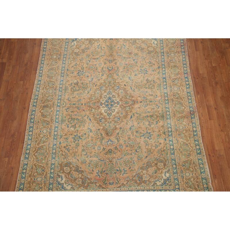 Hand Knotted Oriental 100% Wool Carpet Traditional Floral Oranges & Rust Mashad Area Rug - 9' 6'' X 6' 3''