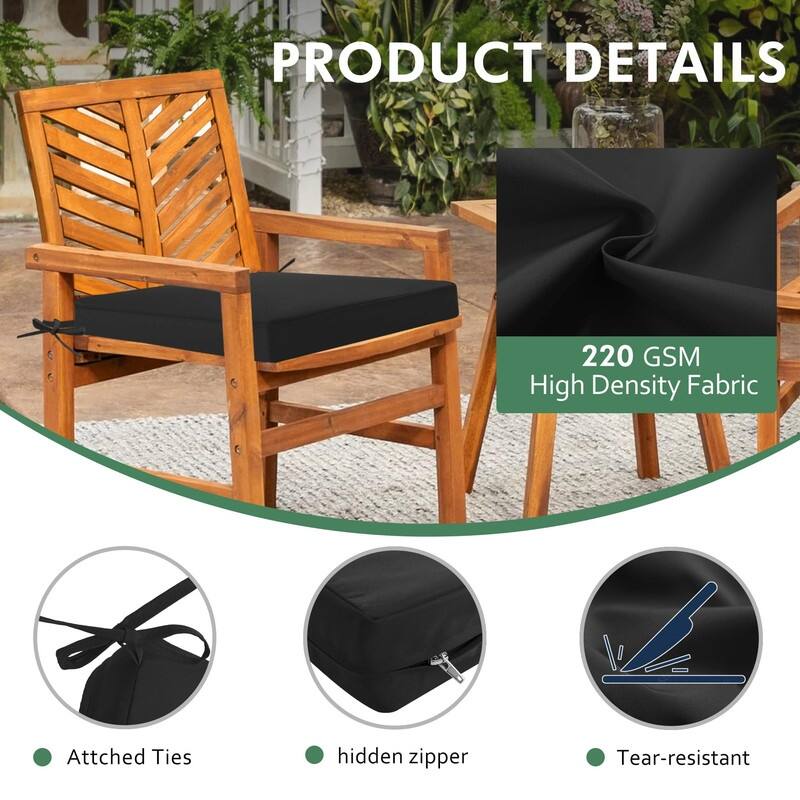 4-Pack Outdoor Chair Cushions – Waterproof, Black, 18.5"x16"