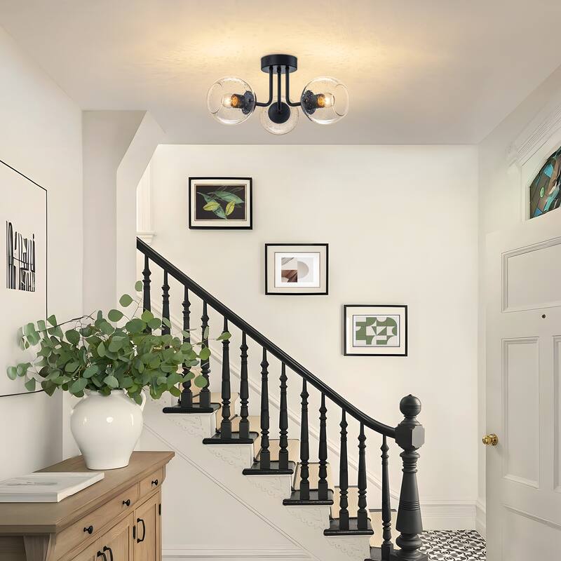 Starsky 3-Light Modern Sputnik Seeded Glass Globes Semi Flush Mount Ceiling Light
