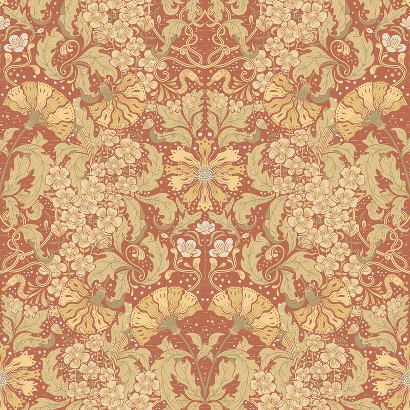 A-Street Prints Ojvind Rust Floral Ogee Wallpaper