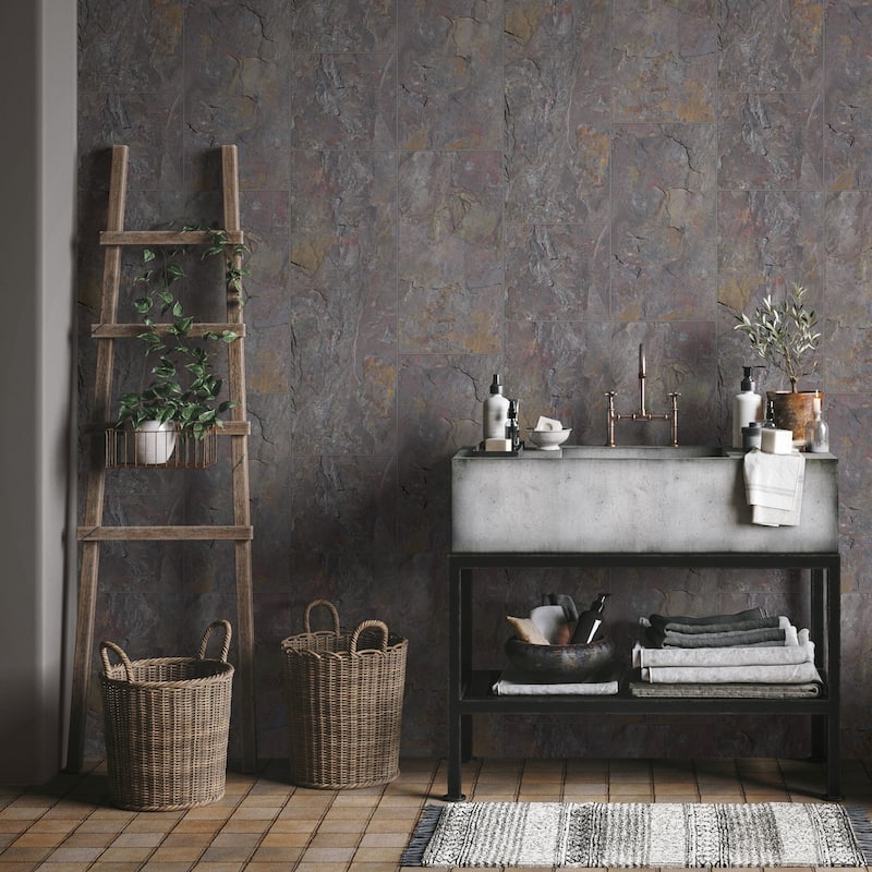 Galerie Wallcoverings Bricks and More Collection Stone Tile Matte Finish Vinyl on Non-woven Wallpaper Roll