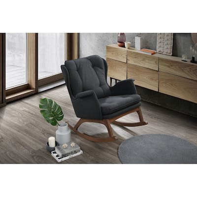 Dentro Wingback Rocking Chair with Tufted Upholstery, Gray