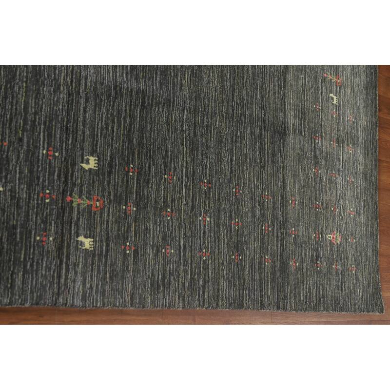Gabbeh Indian Area Rug Hand-Knotted Grey Wool Carpet - 7'10"x 9'11"
