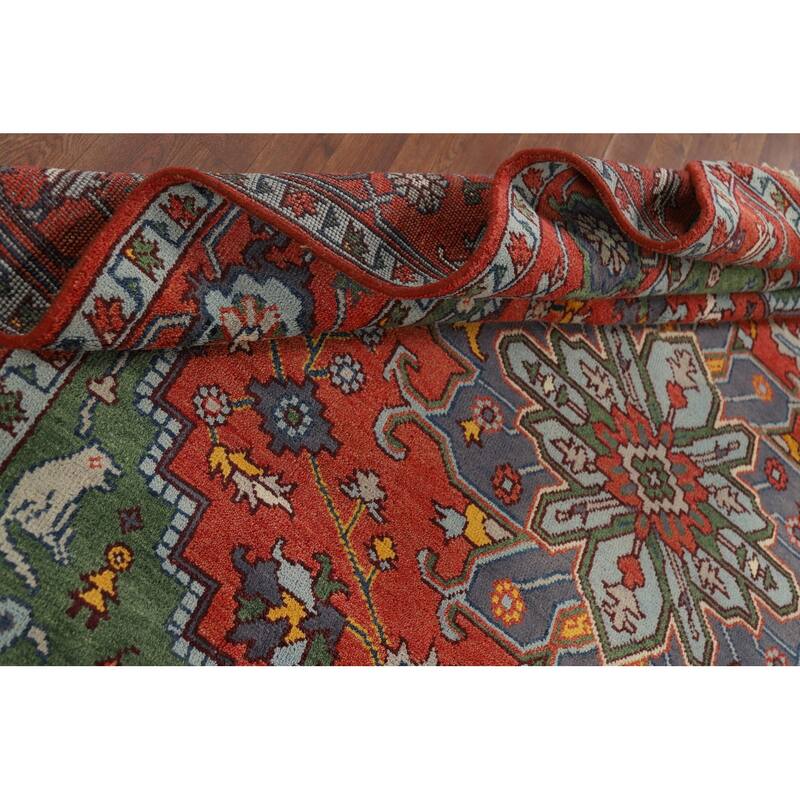 Animals Design Heriz Serapi Indian Area Rug Handmade Wool Carpet - 7'11" x 9'11"