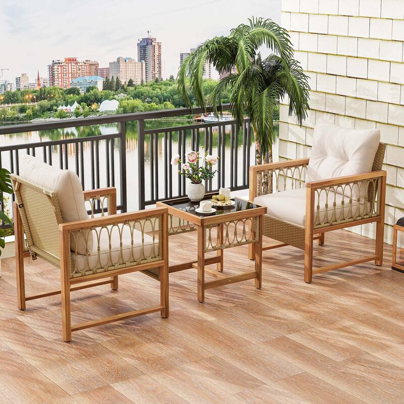 3PCS Patio Furniture Set Outdoor PE Wicker Conversation Bistro Set