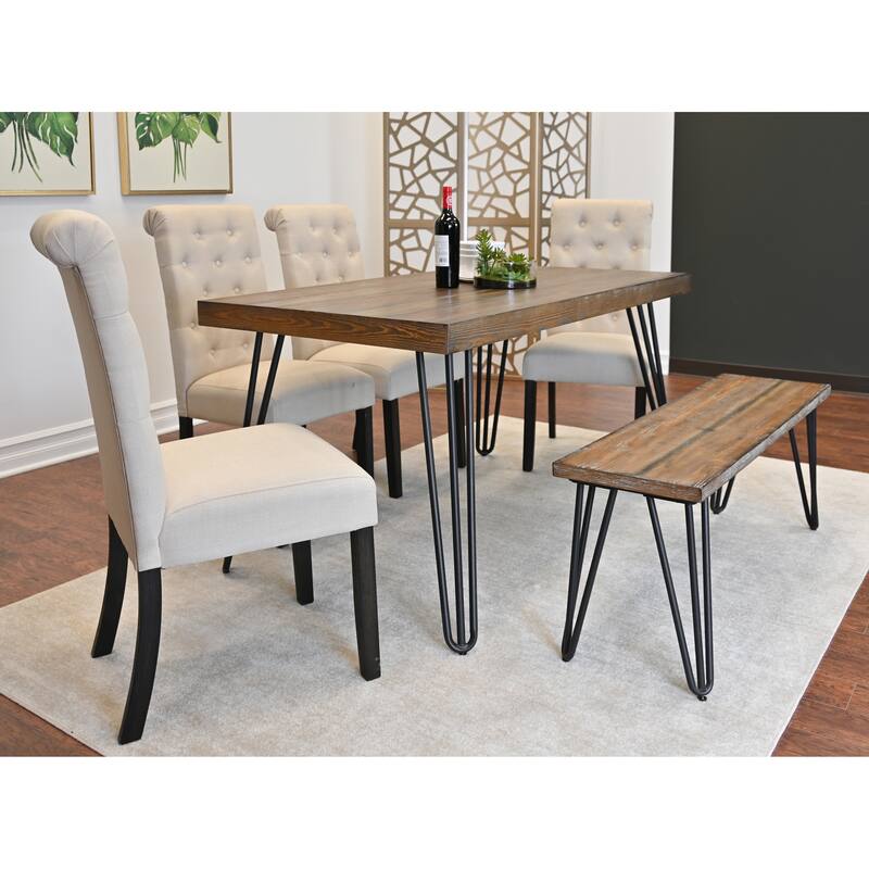 6-Piece Modern Dining Set with Hairpin Table & Tufted Chairs