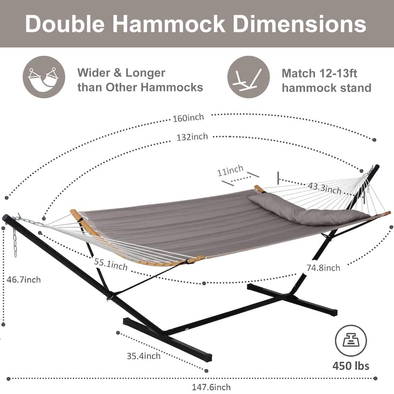 2-person Outdoor Hammock with Stand & Pillow