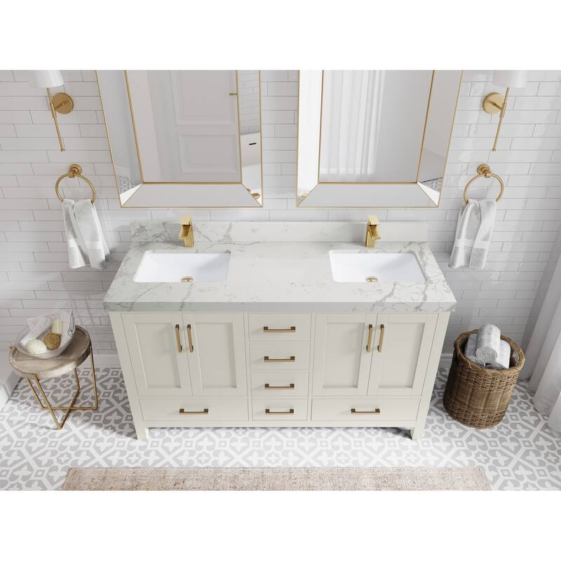 Willow Collections 60 in. W x 22 in. D Malibu Double Sink Bathroom Vanity with Countertop - 2" Venatino - Finegrain