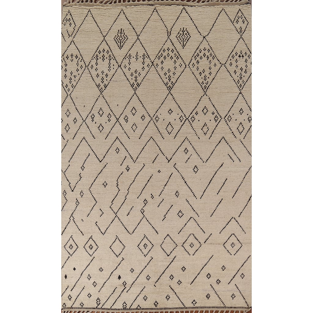 Trellis Moroccan Area Rug Hand-Knotted Geometric Wool Carpet - 6'0"x 9'8"