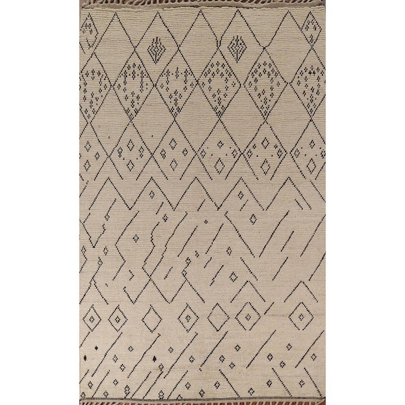 Trellis Moroccan Area Rug Hand-Knotted Geometric Wool Carpet - 6'0"x 9'8"