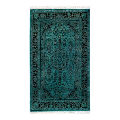 Overton Hand Knotted Wool Vintage Inspired Modern Contemporary Overdyed Blue Area Rug - 3' 2" x 5' 4"