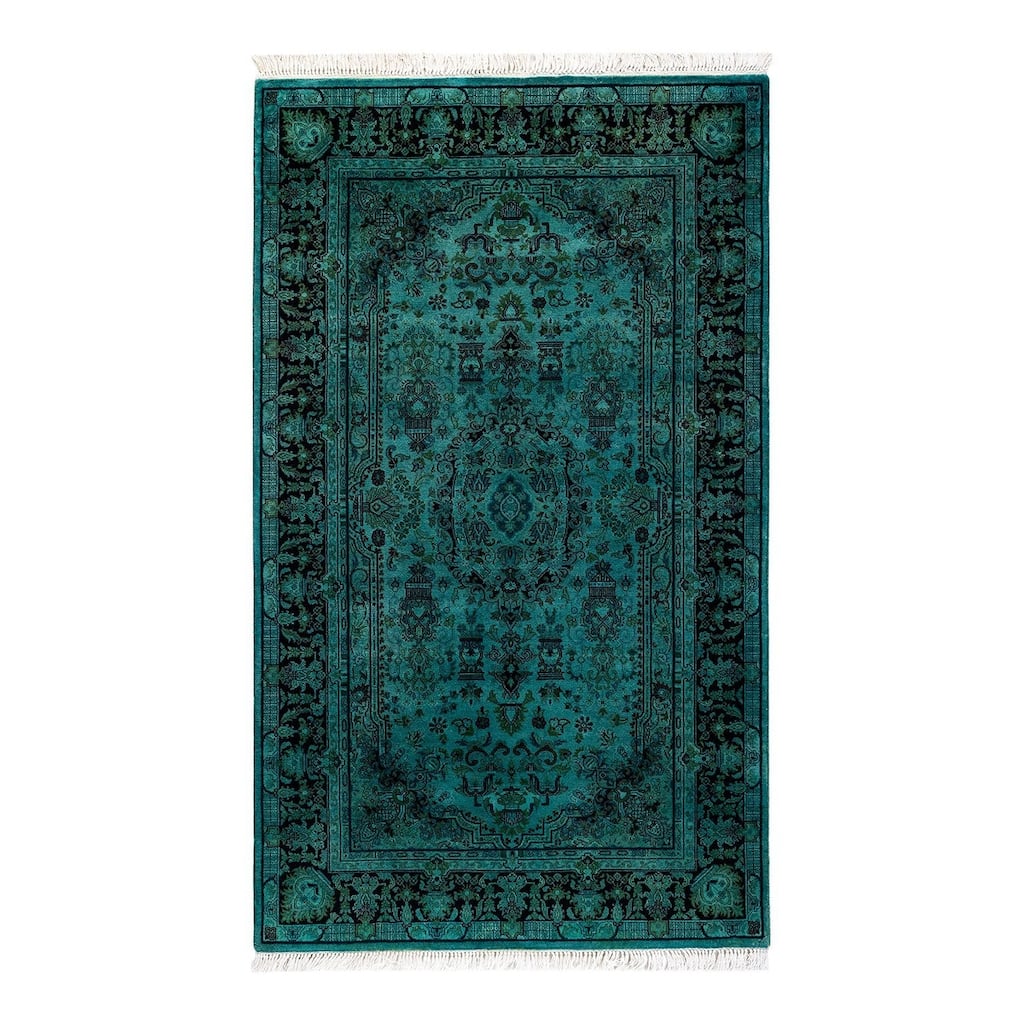 Overton Hand Knotted Wool Vintage Inspired Modern Contemporary Overdyed Blue Area Rug - 3' 2" x 5' 4"