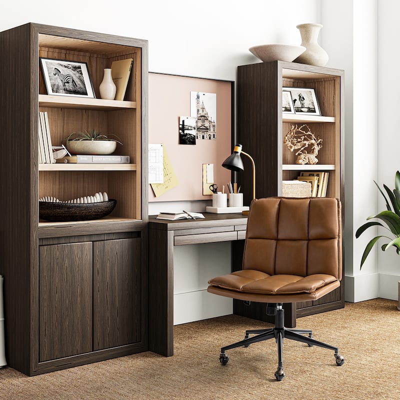 Judy Mid-century Modern Oversize Faux Leather Swivel Tilting Task Office Chair By HULALAHOME - Camel