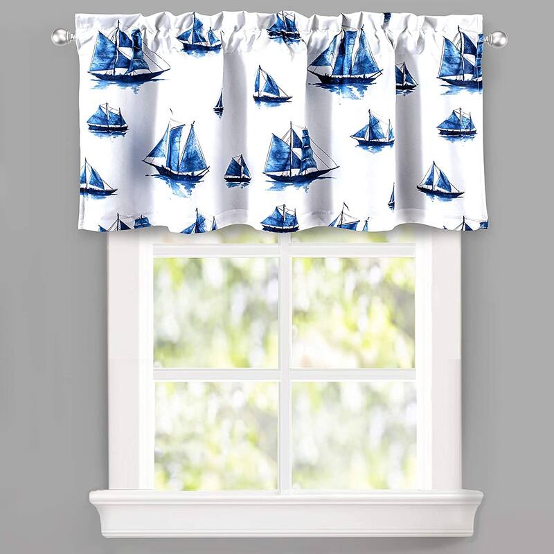 DriftAway Harbor Sailboat Ocean Print Blackout Thermal Insulated Window Curtain Valance Rod Pocket Single 52 x 24