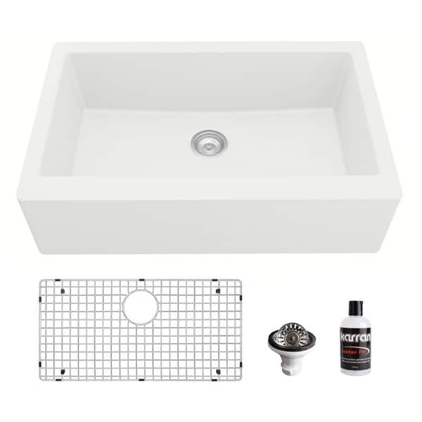 slide 34 of 72, Karran Farmhouse/Apron-Front Quartz Single Bowl Kitchen Sink Kit White