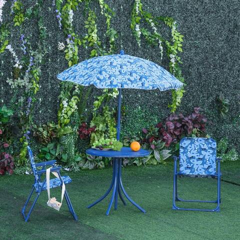 Outsunny Kids Folding Picnic Table and Chair Set with Removable & Adjustable Umbrella